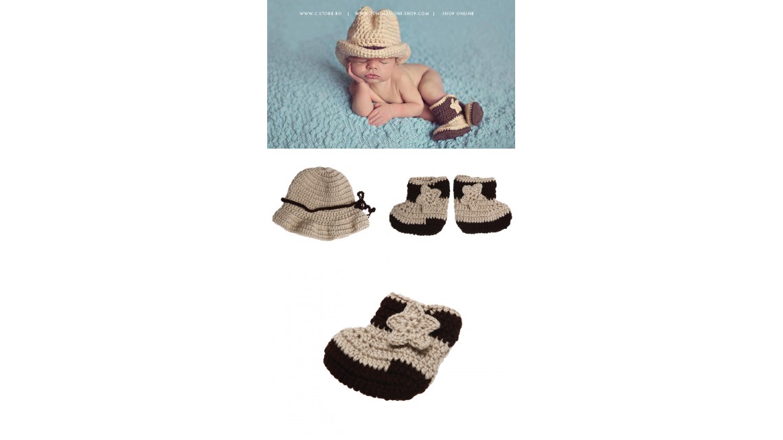 Costum crosetat pentru bebelusi, ideal pentru sedinte foto "Little Cowboy" 3